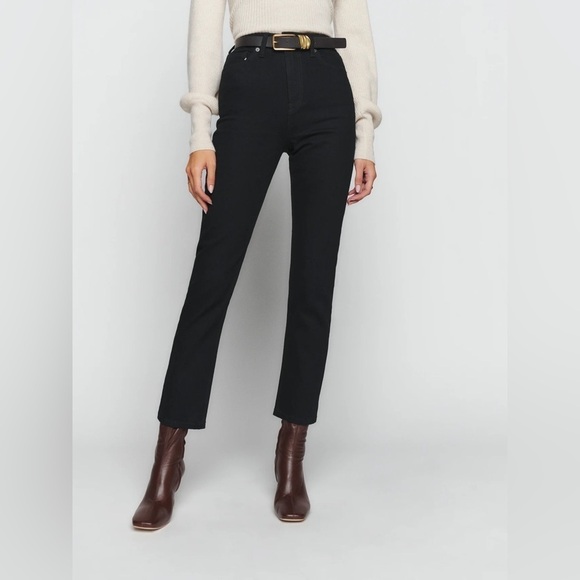 REFORMATION Liza High Straight Crop Jeans In Faded Black - Picture 4 of 9